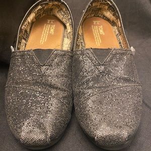 TOMS-Youth , Size:2, black sparkle slip‎ on shoes